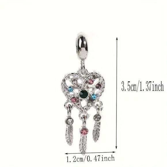 NIB - Heart Dream Catcher Charm with Multicolor Rhinestones - Picture 3 of 4
